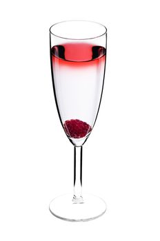 Designer cocktail isolated over white with raspberry in Champaign flute