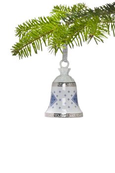 A bell as Christmas tree decoration, over white