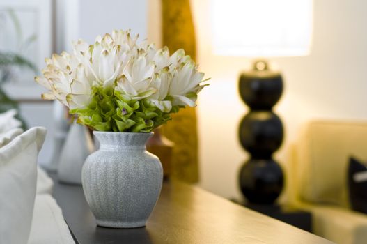 Flower vase in beautiful interior design decoration with shallow depth of field