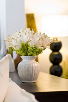 Flower vase in beautiful interior design decoration with shallow depth of field