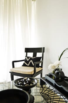 Contemporary seating combination in black with elegant pillows and details