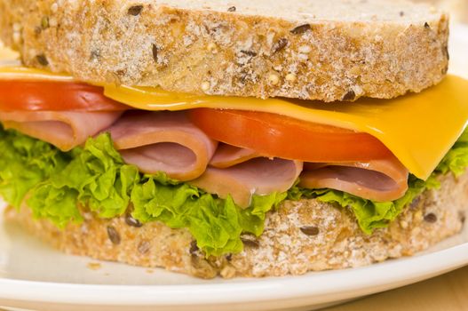 Close-up shoot of a Sandwich with rich Salad in simple setting