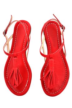 women's red sandals, view from top