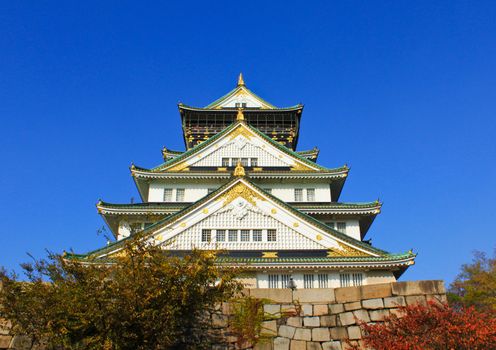 Osaka Castle and blue sky in Osaka, Japan