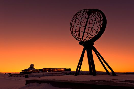 North Cape, Norway at the northernmost point of Europe, located at 71°10′21″N 25°47′40″E, in winter