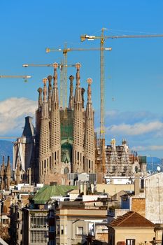 BARCELONA, SPAIN - December 15th 2011: La Sagrada Familia - the impressive cathedral designed by Gaudi, which is being build since 19 March 1882 and is not finished yet December 15th 2011 in Barcelona, Spain. 