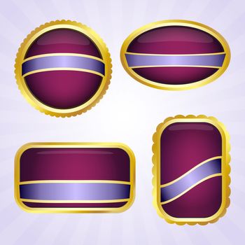 Elegant purple badges with ribbon for text