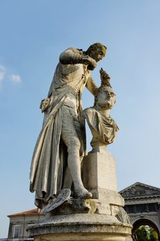 The statue of Antonio Canova (1757-1822) who was an Italian sculptor from the Republic of Venice. The statue is located in Prato della Valle, Padua, Veneto, Italy 