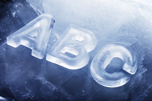 ABC made with real ice letters on ice.