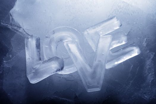 Word "Love" written with letters of real ice.