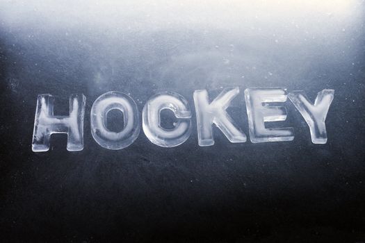 Word "HOCKEY" made of real ice letters.