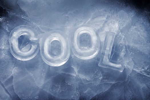 Word "Cool" written with real ice letters.