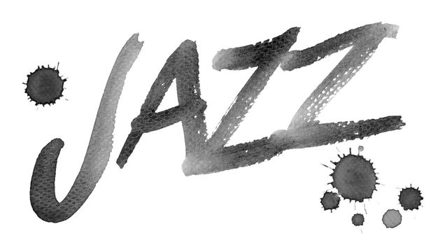 Word "JAZZ" painted on paper with a brush. Add colour according to your taste.