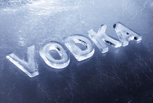 Word Vodka (alcoholic drink) made with real ice letters.