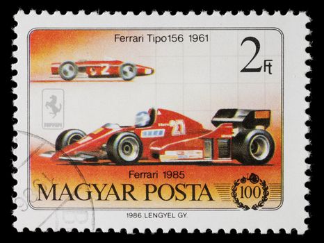 Hungary - Circa 1986: Hungarian commemorative stamp celebrating 100 years of the automobile. circa 1986 in Hungary