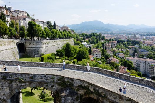 ERGAMO, LOMBARDY, ITALY - MAY 29: Scenery and the town wall of the Bergamo Citta Alta, May 29, 2011 in Bergamo, Lombardy, Italy