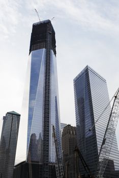 NEW YORK CITY, USA - JUNE 9: The new One World Trade Center tower is being built on the WTC site. June 9, 2012 in New York City, USA