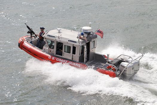 NEW YORK CITY, USA - JUNE 10: U.S. Coast Guard boat on Upper New York Bay. June 10, 2012 in New York City, USA