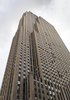 NEW YORK CITY, USA - JUNE 8: The GE Building is an Art Deco skyscraper that forms the centerpiece of Rockefeller Center in Midtown Manhattan. June 8, 2012 in New York City, USA