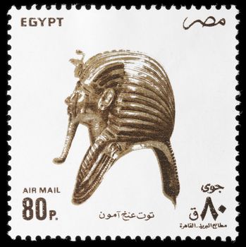 EGYPT - CIRCA 1993: Stamp with Pharaoh Thutankhamun's golden mask circa 1993 in Egypt