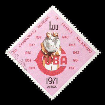 CUBA - CIRCA 1971: Commemorative stamp celebrating the Baseball World Cup circa 1971 in Cuba