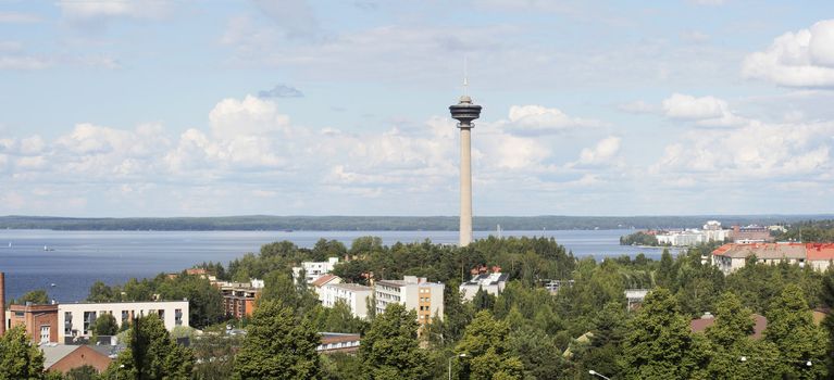 Tampere, Finland - July 29: Tampere city panorama in Finland with N�sinneula observation tower.