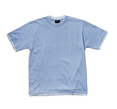 Blue ringer t-shirt isolated on white with natural shadows.