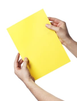 Man holding a yellow paper