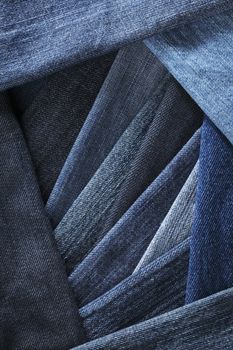Background made of different blue denim fabrics