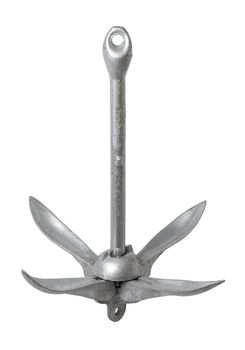 Small 4kg (9 lbs) folding grapnel boat anchor isolated on white