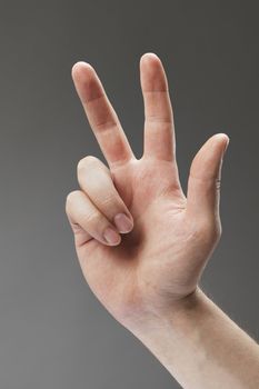 Hand of a man with three fingers pointing