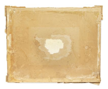 Old cardboard taken from an 100 year old photo frame. Isolated on white with natural shadows.