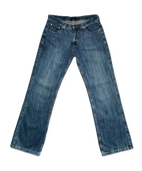 Men's new jeans, on white background.