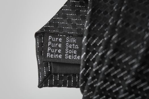 "Pure Silk" label on a silk tie