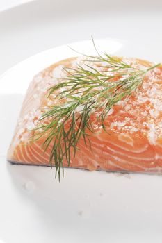 Gravlax, salt and sugar cured salmon - a scandinavian cuisine
