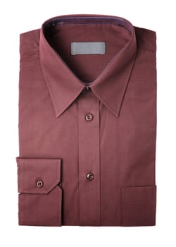 Dark red men's dress shirt folded on white