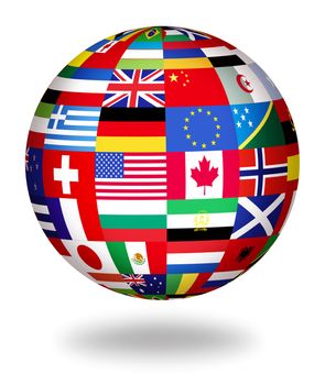 Floating globe covered with world flags
