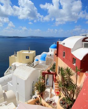 View on the caldera at Oia, Santorini, Greece, by beautiful weather