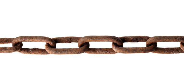 Old rusty chain on white background