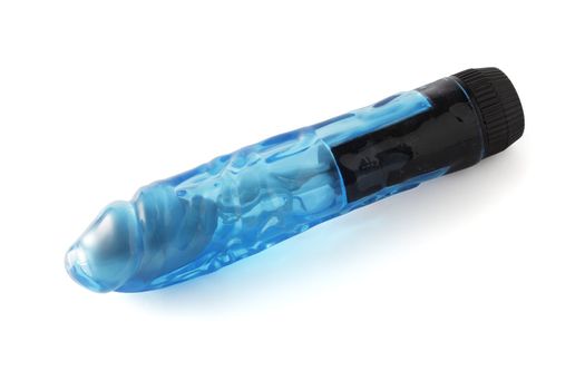 Blue vibrating sex toy on white