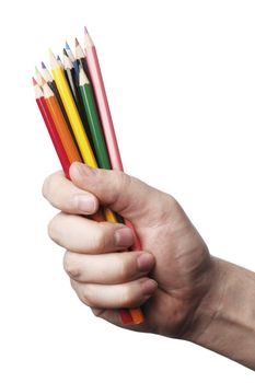 Man holding some colored pencils