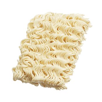 A block of dry instant ramen noodles isolated on white