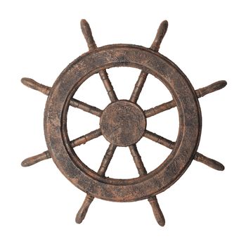 Decorative fake antiqued boat steering wheel isolated on white