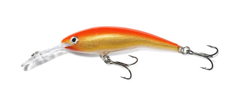 Wobbler fishing lure on white and with a shadow