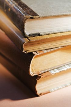 Stack of old books. Short depth of field.