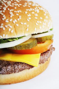 Closeup of a cheeseburger