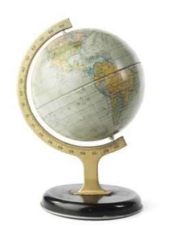 A vintage toy globe isolated on white