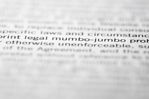 The words "Legal mumbo-jumbo" accentuated in a printed document.