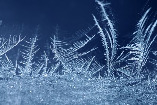 Big ice crystals in closeup