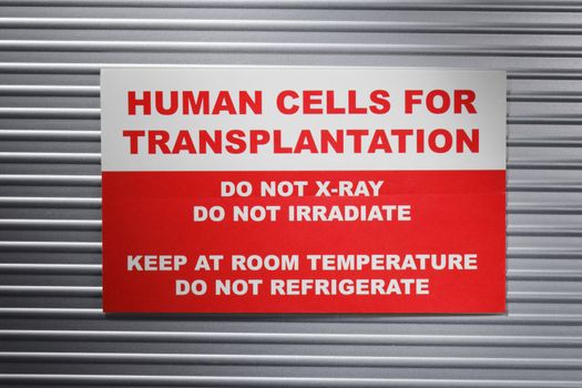 Human Cells for Transplantation information sticker. 